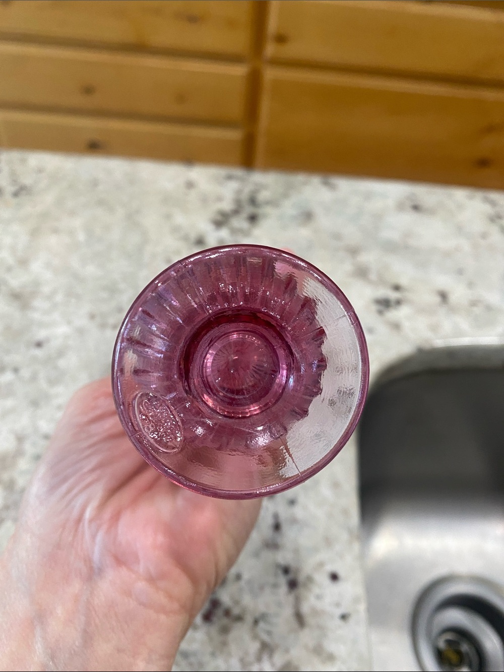 Fenton Pink Ribbed Bud Vase with Ruffled Rim - Picture 4 of 5